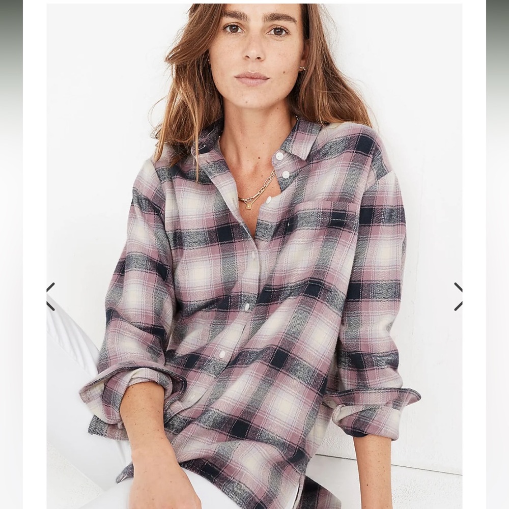 Madewell Lenore plaid oversized ex boyfriend shirt soft cotton flannel XL pink